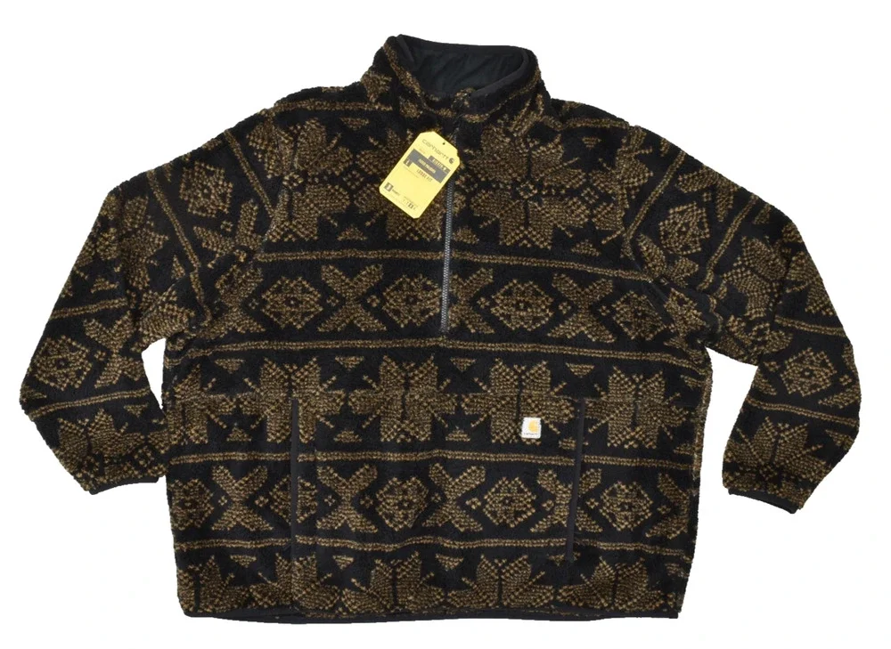 Carhartt Women Sherpa Fleece Pullover Loose Brown Snowflake Size 2X OJ6470W NEW
